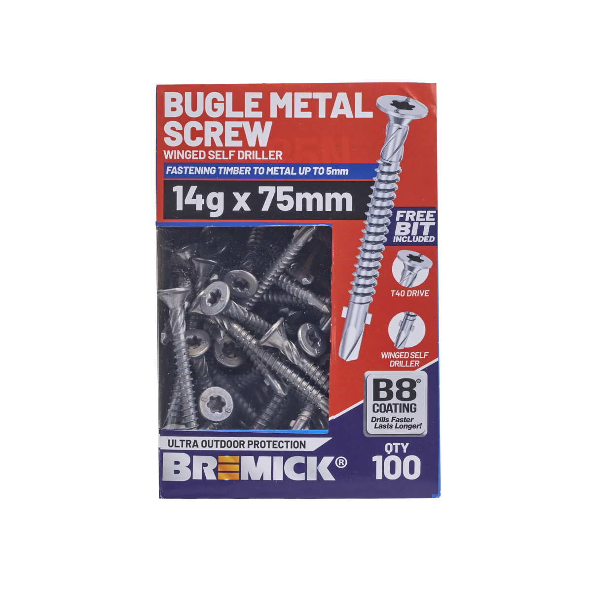 Bremick Metal Bugle Screw 14g x 75mm T40 B8 - Pack of 100 - Corrosion Resistant - SuperSaverAU - view 2