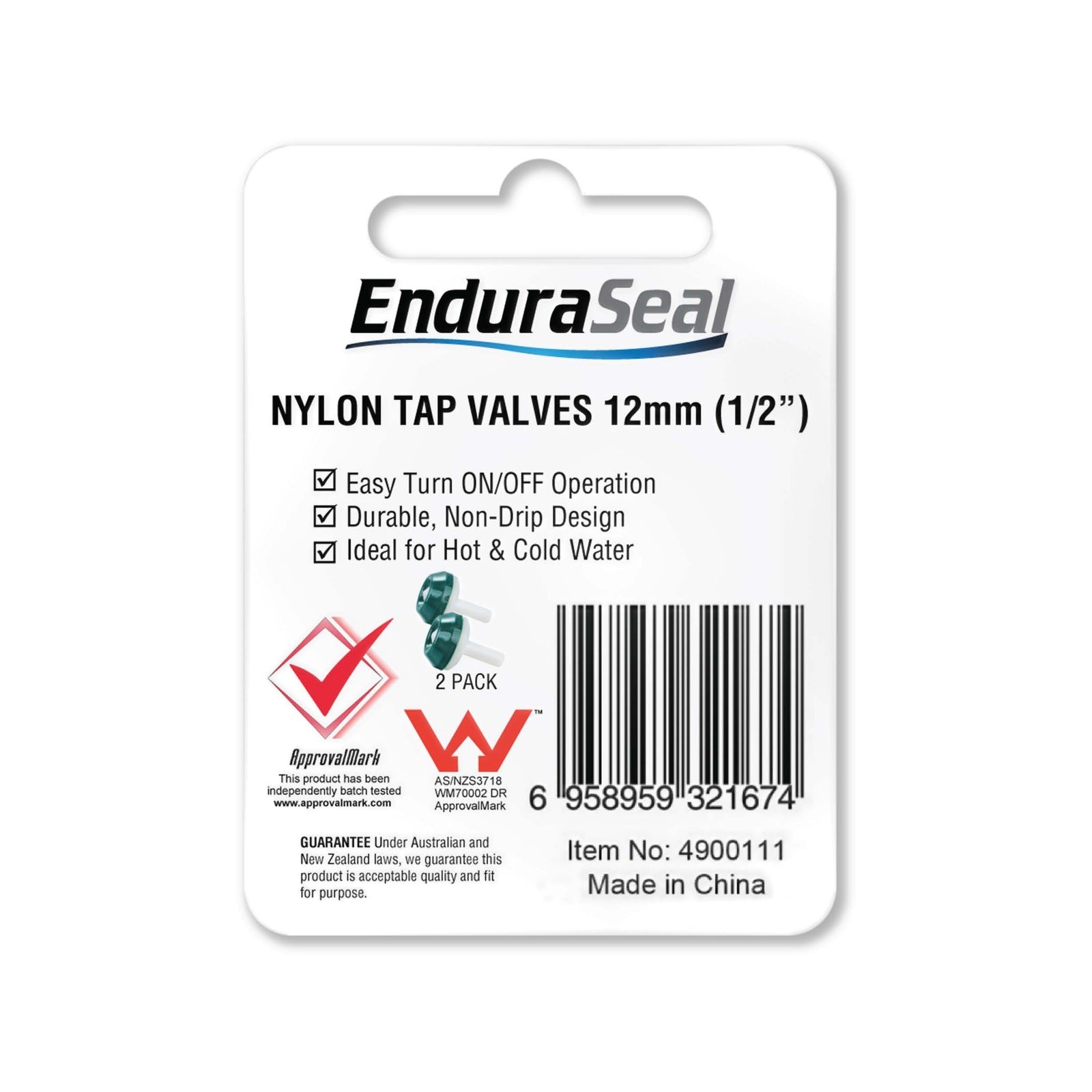 EnduraSeal 12mm Nylon Tap Valves Hot and Cold - 2 Pack