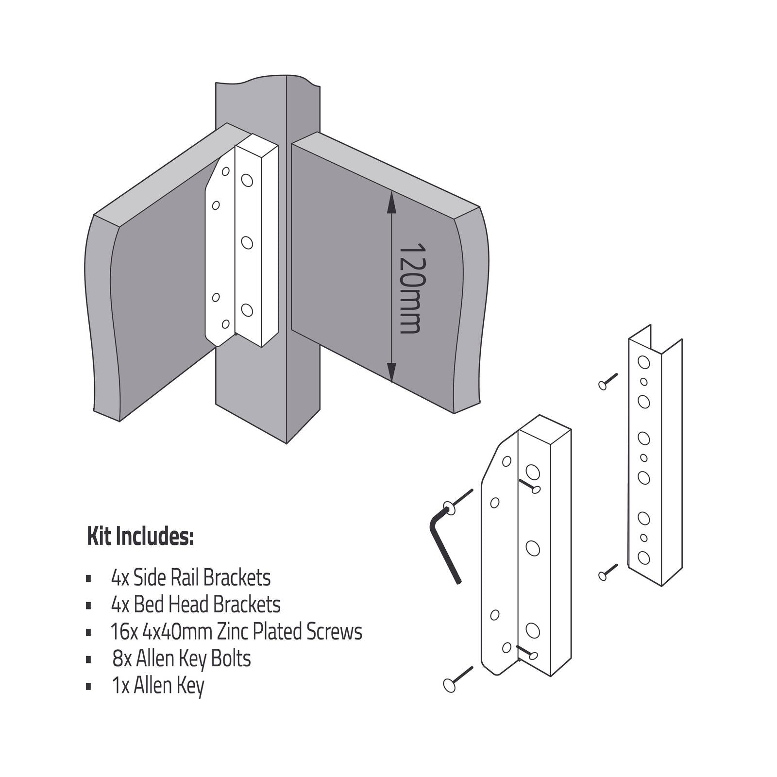 Taskmaster 120 x 40mm Steel Bed Bracket - Set of 4
