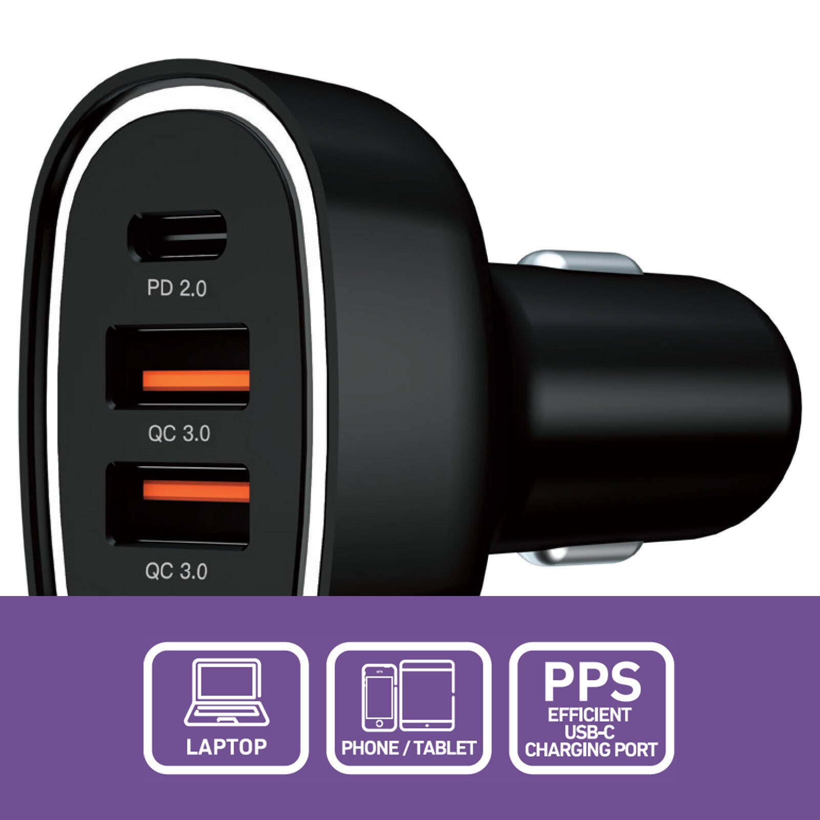 Antsig 80W Multi Port USB Car Charger - 2x USB-C PD + 2x USB-A QC 3.0, Black APCC70W2AC