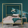 Zinus Double Metal Canopy Bed Frame - Gold Steel Frame, Slatted Support, 250kg Capacity - AU-CPBFG-D