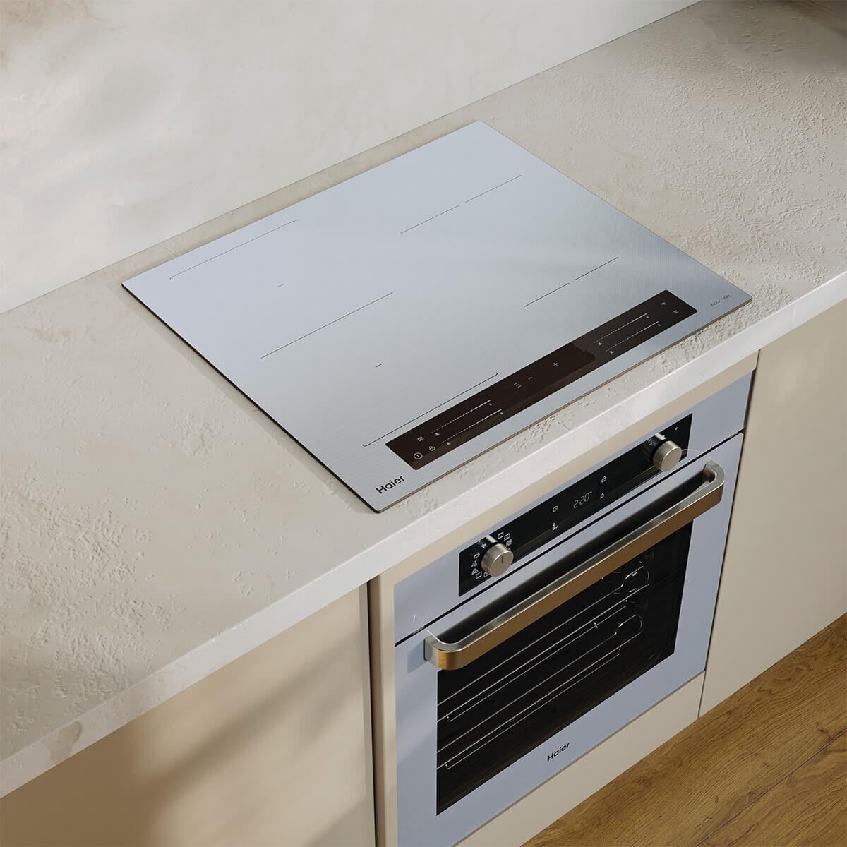 Haier 60cm 500 Series induction cooktop - Flexi Zone, Wi-Fi, hood to hob pairing, grey glass - HCI604FTG4
