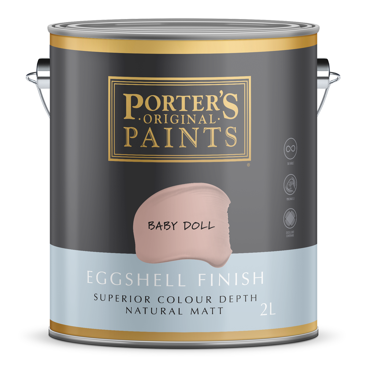 Porter S Baby Doll Washable Paint 2L - Eggshell Finish - 162mm x 156mm x 141mm - SuperSaverAU - view 1