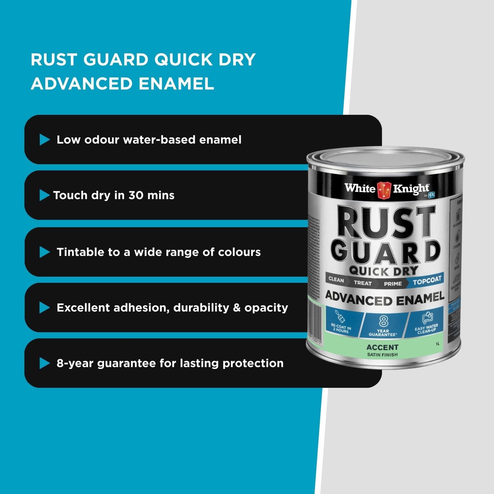 White Knight Rust Guard 1L Accent Satin Quick Dry Advanced Enamel Paint