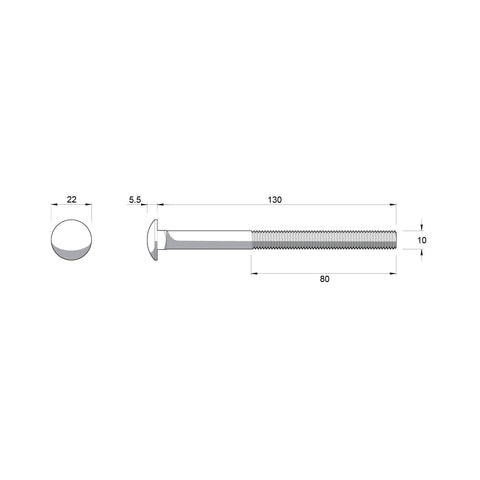 Zenith M10 x 130mm Hot Dip Galvanised Cup Head Bolt and Nut - Each