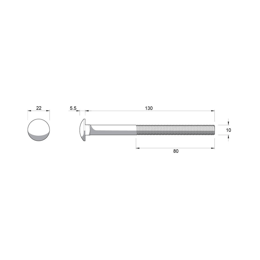 Zenith M10 x 130mm Hot Dip Galvanised Cup Head Bolt and Nut - Each