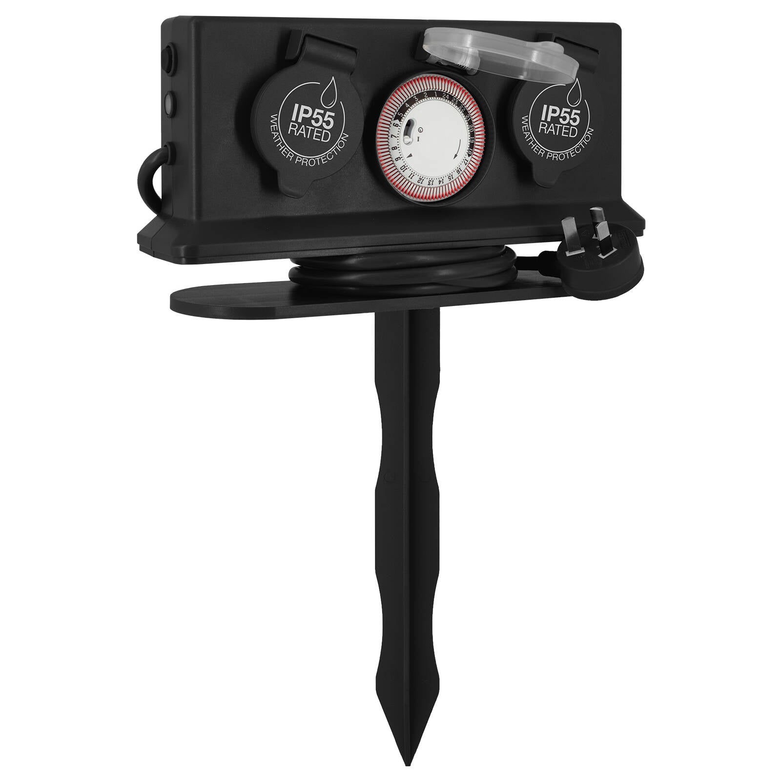 Arlec 4 Outlet Outdoor Powerboard with Timer and Removable Garden Stake, Dark Grey PB34BT-G