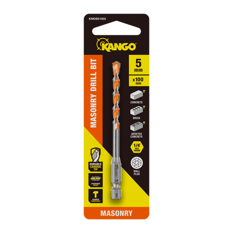 Kango 5 x 100mm 1/4" Hex Shank Masonry Drill Bit - Carbide Tip