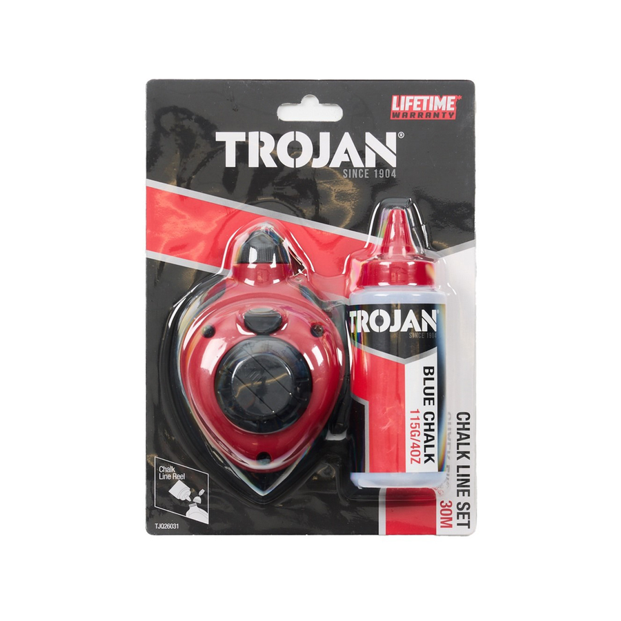 Trojan Chalk Line Set - 30m Retractable Line - 115g Blue Chalk - Accurate Marking - SuperSaverAU - view 1