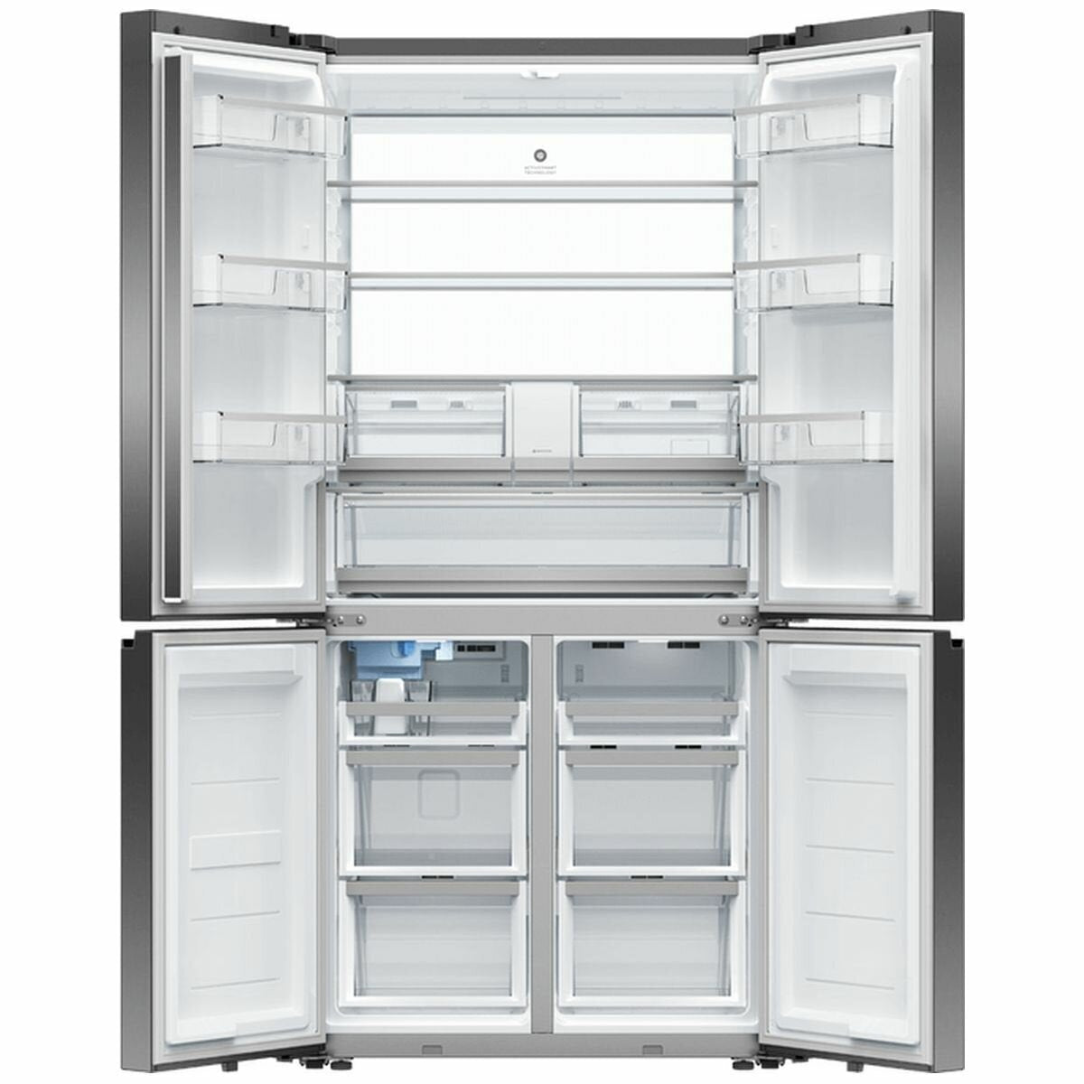 Fisher & Paykel Series 7 690L Quad Door Fridge - Matte Black Glass - Ice and Water - RF730QZUVB1