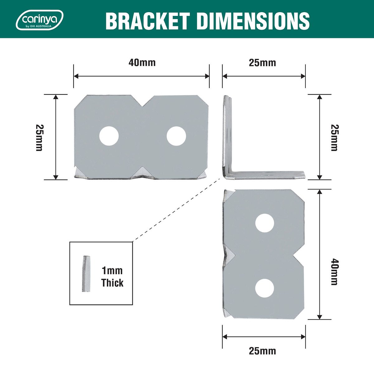 Carinya Galvanised Angle Make a Bracket 8 Pack 25x25x40mm Silver - SuperSaverAU - view 4
