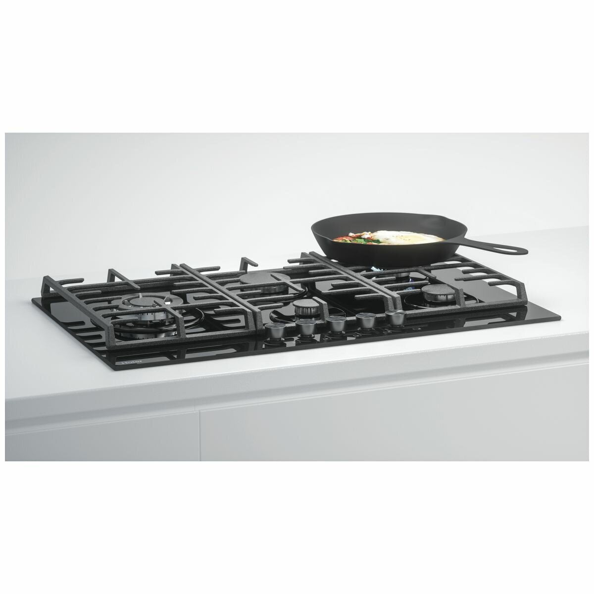 Haier 90cm Natural Gas Cooktop - Tempered Black Glass, Five Burners, Triple Ring Wok Burner - HCG905WFCG3