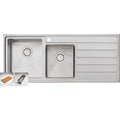 Oliveri 1 and 3/4 Bowl Topmount Sink - Right Hand Drainer, Brushed Stainless Steel, Chopping Board - AP1411
