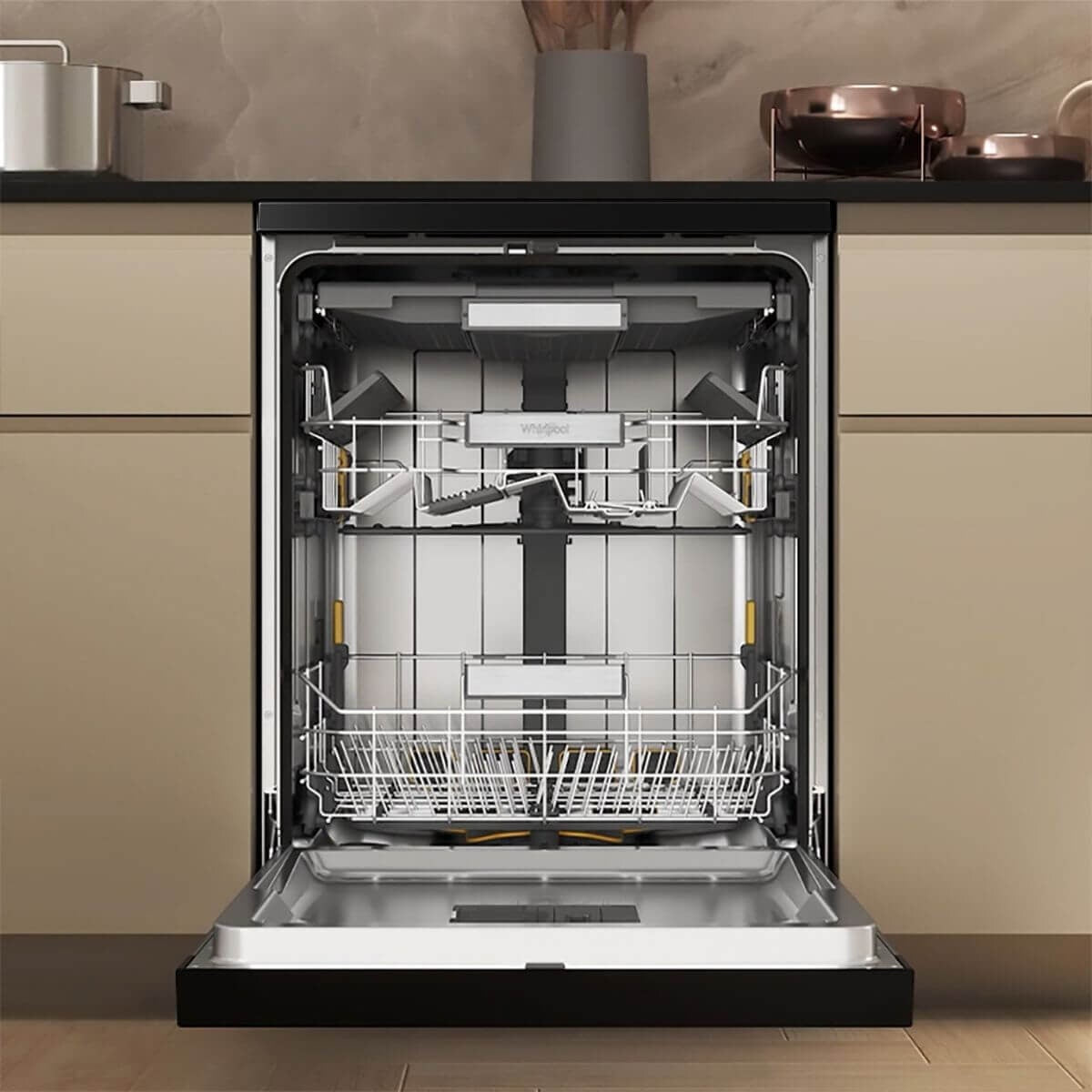 Whirlpool 60cm MaxiTub Freestanding Dishwasher - 15 Place Settings, Black Stainless Steel - WDFS3L5PBSAU