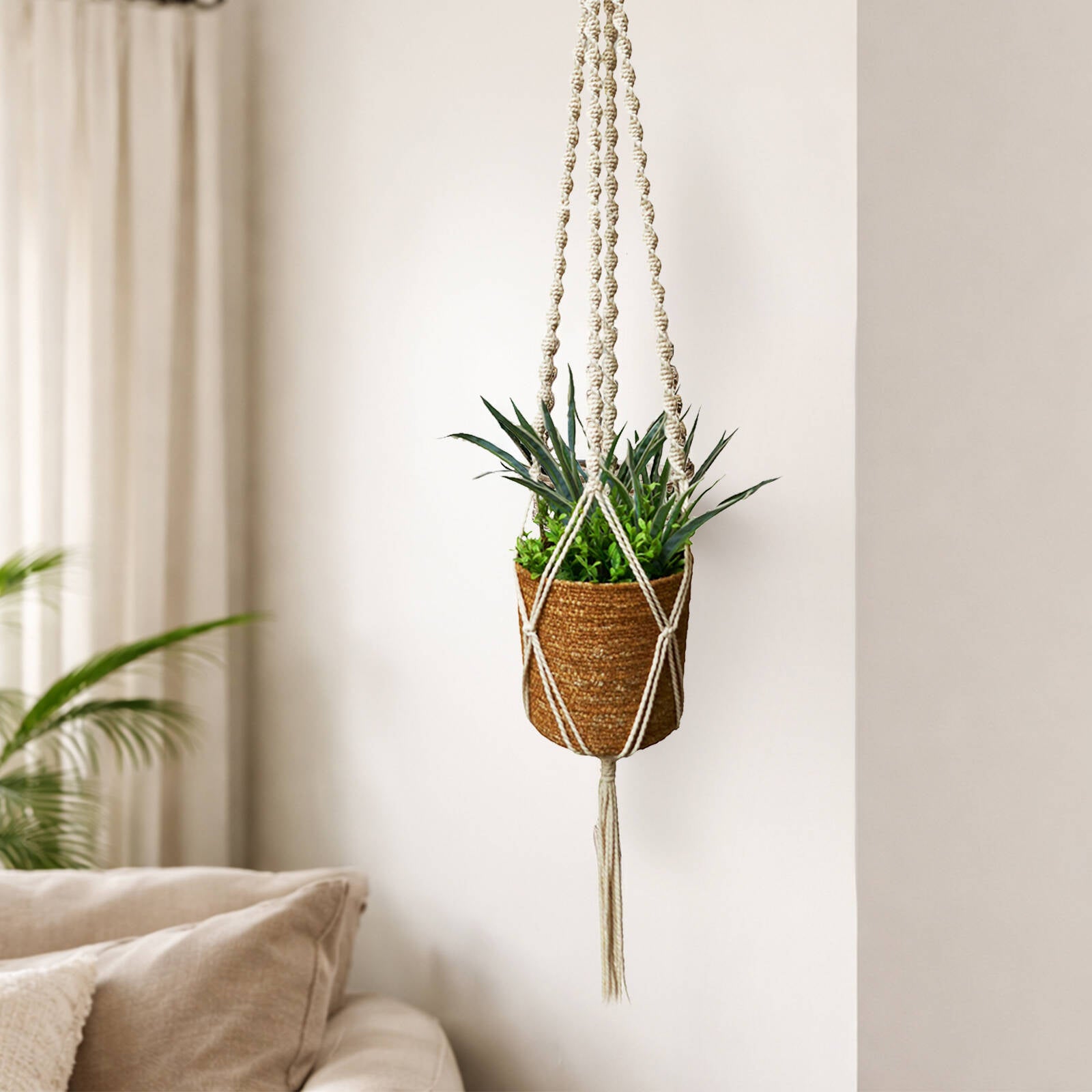 Eden 120cm Natural Cotton Macrame Plant Hanger With Ring