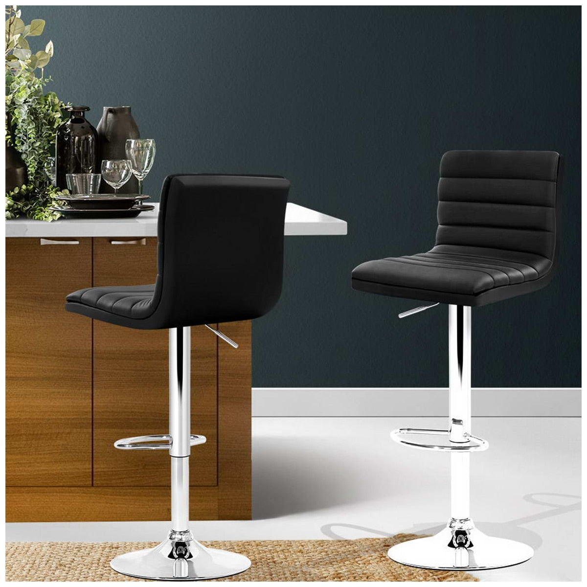 Artiss Black Arne Barstool 2 Pack - Modern Design, PU Leather, Adjustable Height - SuperSaverAU - view 4