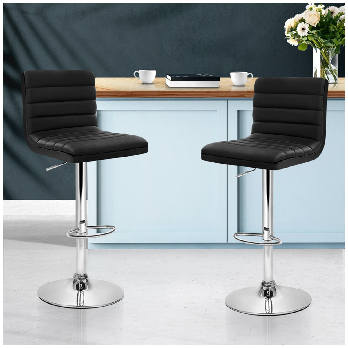 Artiss Black Arne Barstool 2 Pack - Modern Design, PU Leather, Adjustable Height - SuperSaverAU - view 5