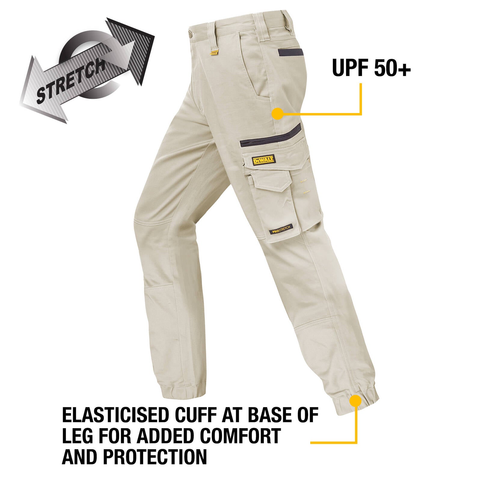 DEWALT Men's Khaki Goldfield PROStretch Work Trousers Cotton/Spandex - Size 40