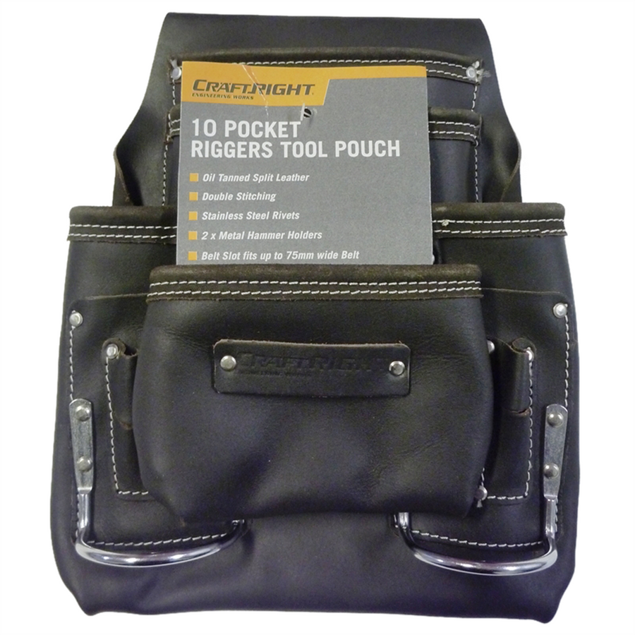 Craftright 10 Pocket Leather Riggers Tool Pouch Belt 320mm Durable - SuperSaverAU - view 1