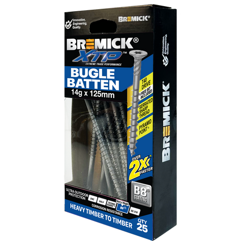 Bremick XTP 14g x 125mm Carbon Steel T40 B8 Bugle Batten Screws 25 Pack