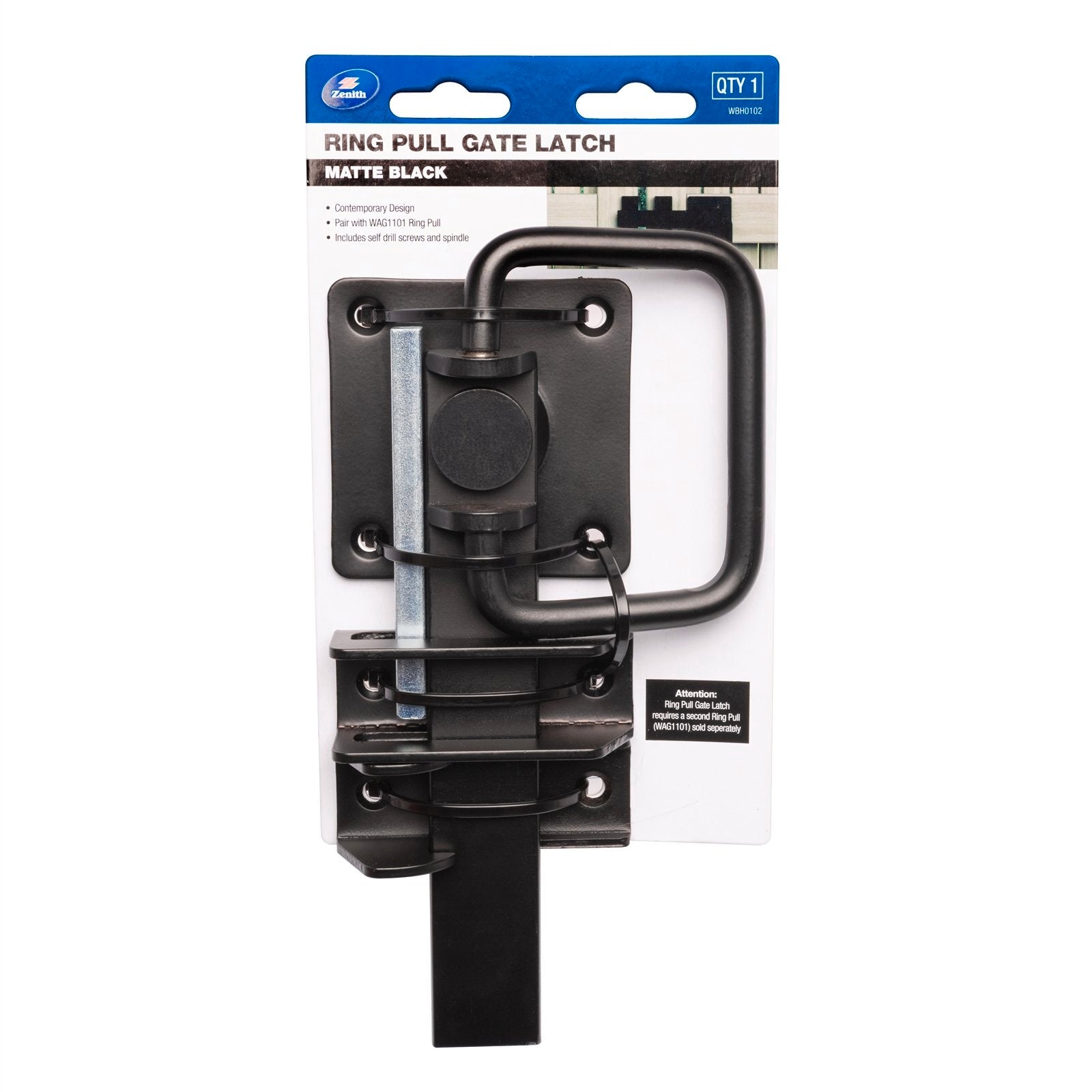 Zenith Matte Black Steel Ring Pull Gate Latch