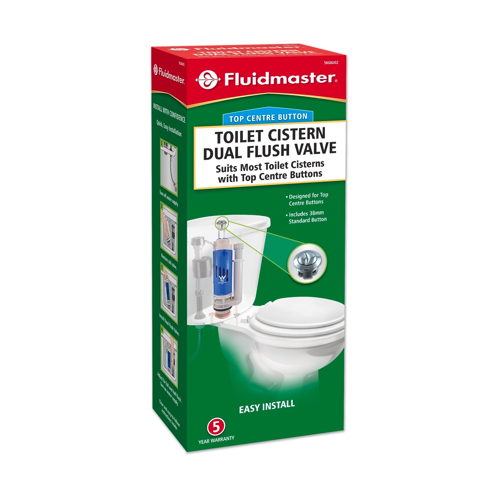 Fluidmaster 38mm Dual Button Cistern Outlet Valve, Blue Plastic