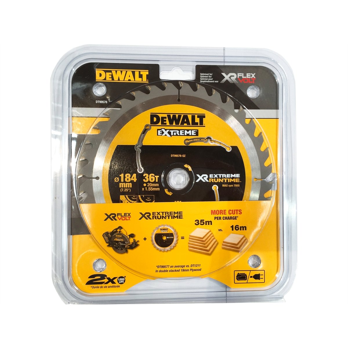 DeWalt 184mm Circular Saw Blade - 36 Teeth - Steel - High Performance