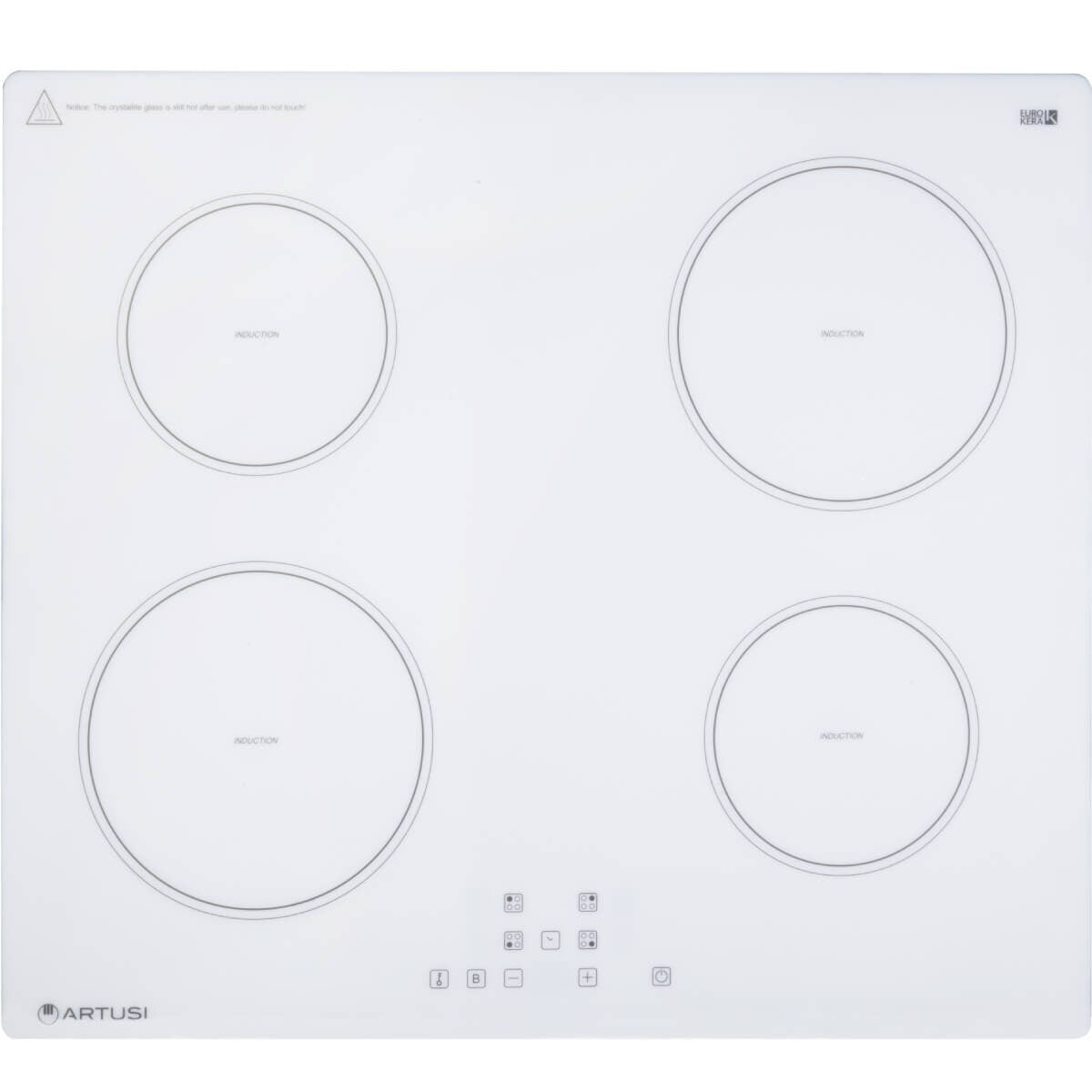Artusi 60cm White 4 Zone Induction Cooktop - Schott Ceramic Glass, Boost, 99 Minute Timer - CAID6000W
