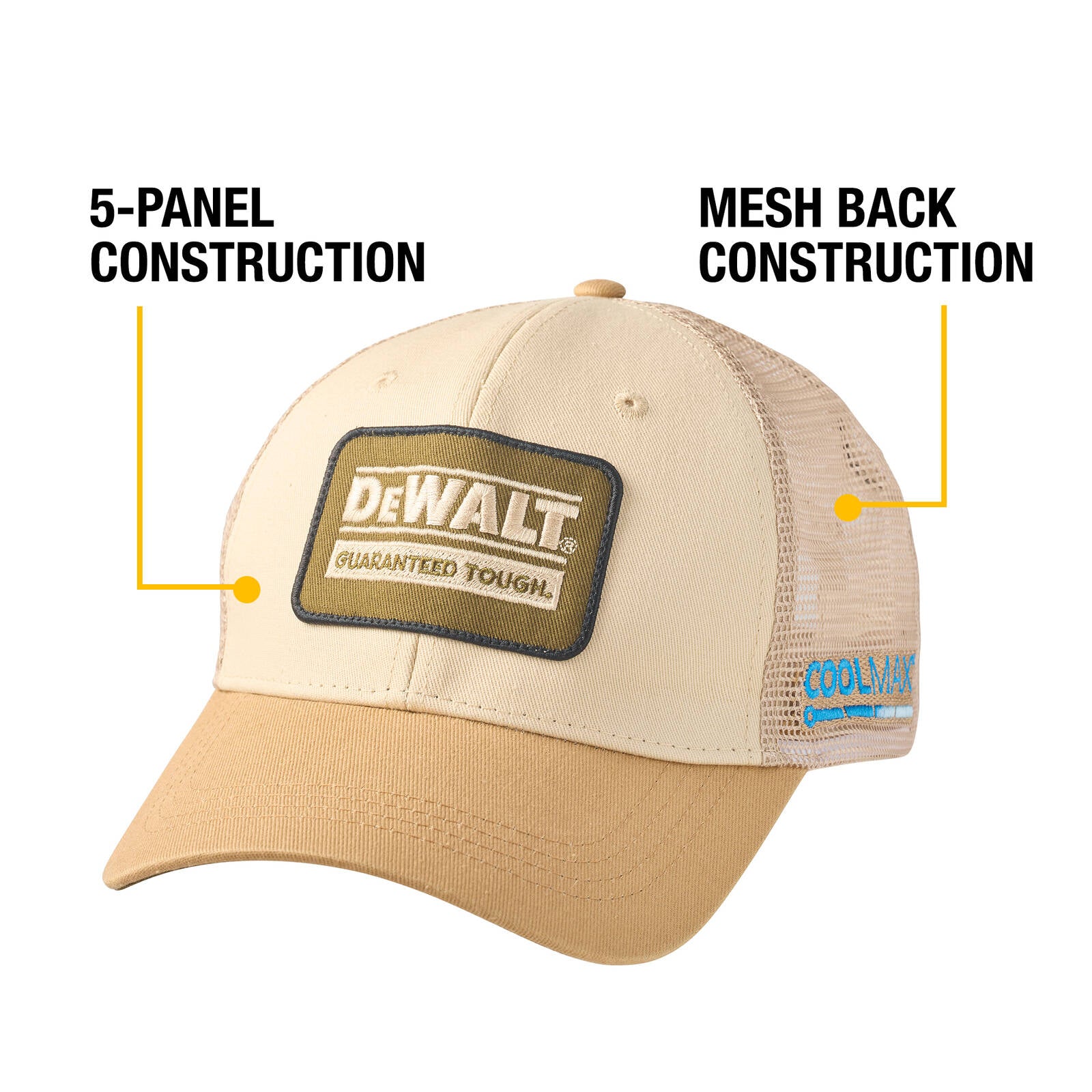 DEWALT Brown Oakdale Coolmax Trucker Hat - Acrylic Mesh, Adjustable
