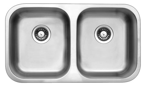 Artusi Coventry Double Bowl Undermount Sink - Satin AISI 304 Stainless Steel, No Drainer - COVENTRY
