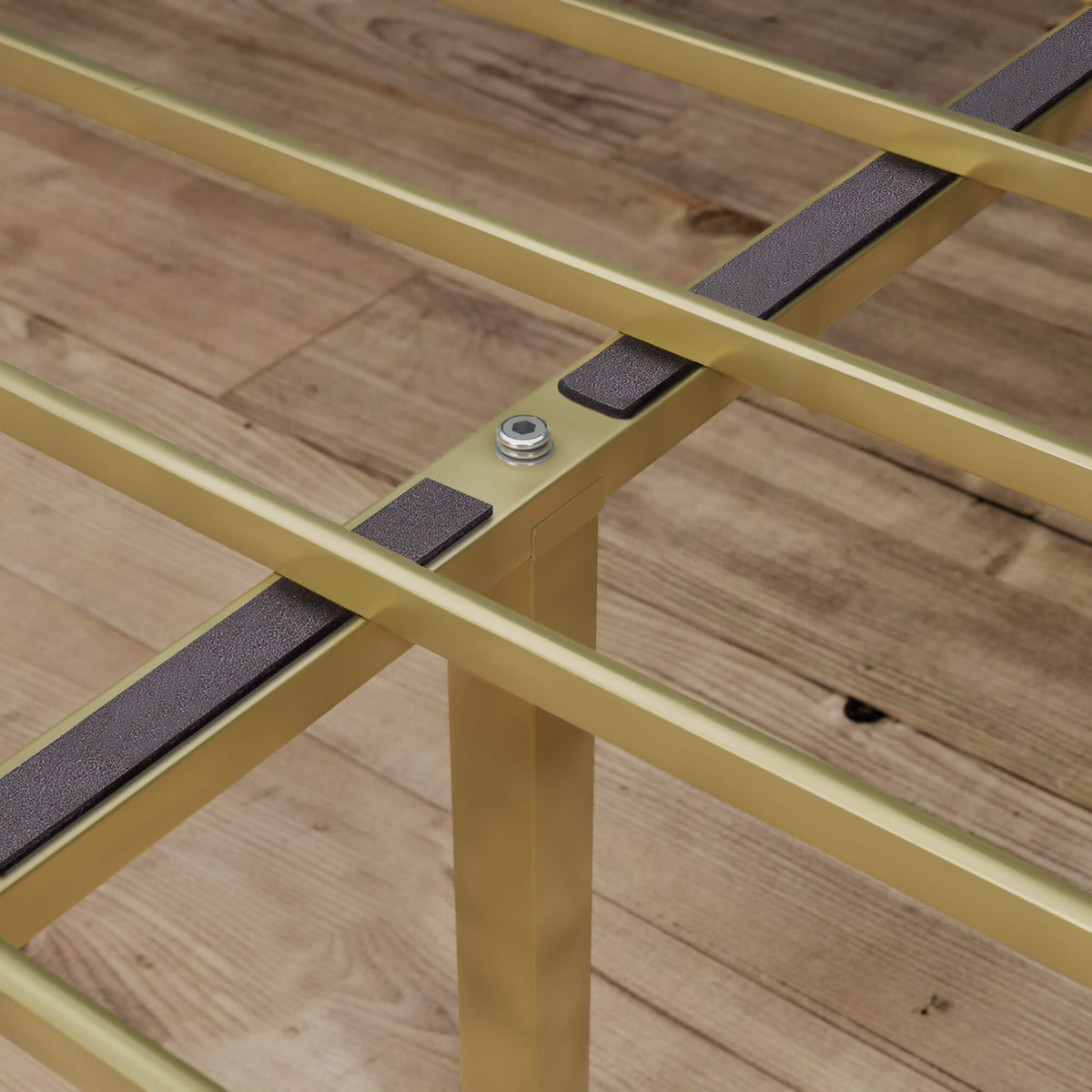 Zinus Double Metal Canopy Bed Frame - Gold Steel Frame, Slatted Support, 250kg Capacity - AU-CPBFG-D