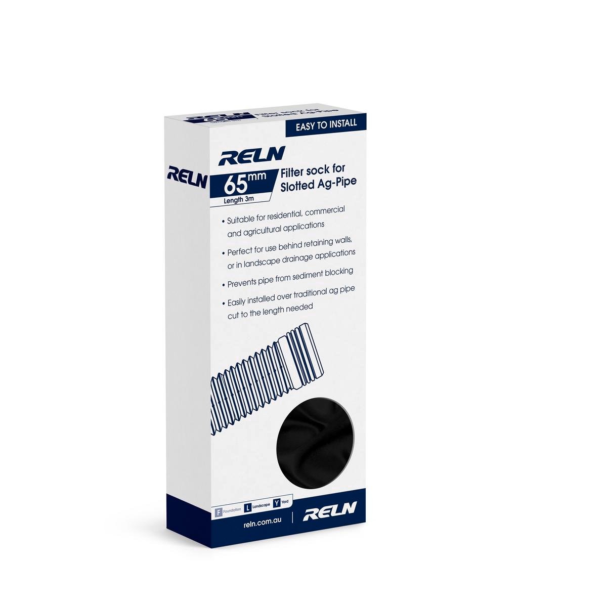 Reln Filter Sock - 65mm x 3m - Black Textile - Landscape Drainage - SuperSaverAU - view 1