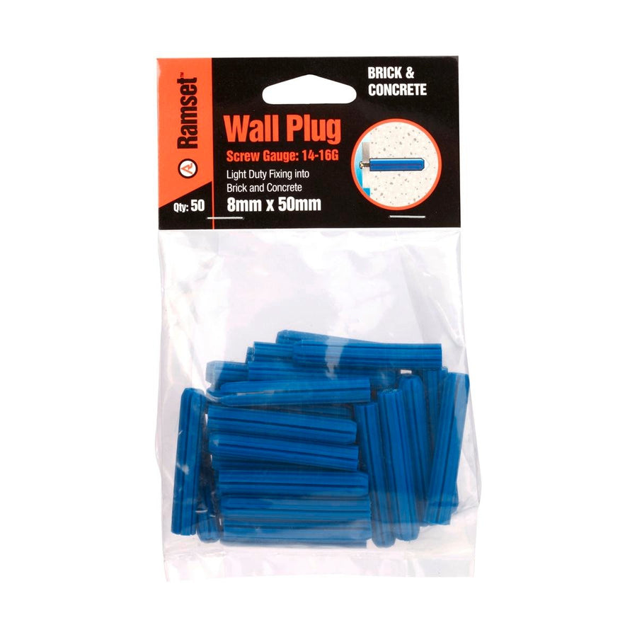 Ramset Blue Wall Plugs 8 x 50mm Plastic 50 Pack Easy Insertion - SuperSaverAU - view 1
