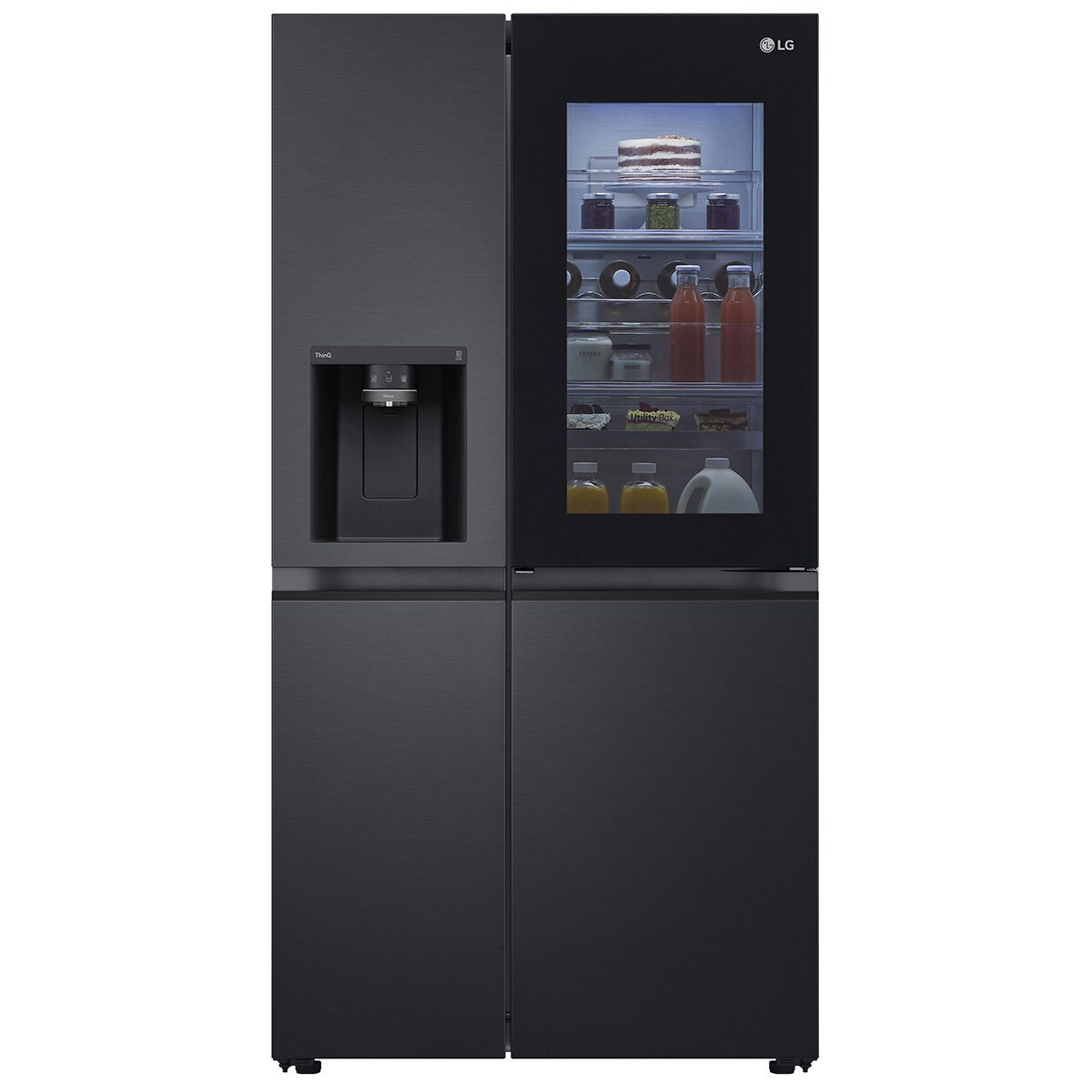 LG 635L Side by Side InstaView Fridge Freezer - Matte Black with Plumbed Ice and Water - GS-V600MBLC