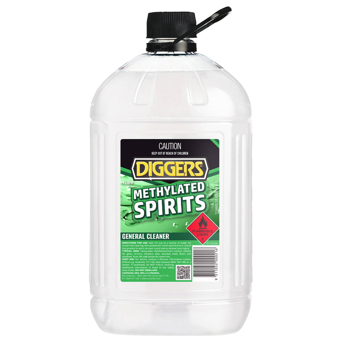 Diggers Methylated Spirits 4L - Clear Denatured Alcohol Solvent & Hard Surface Cleaner