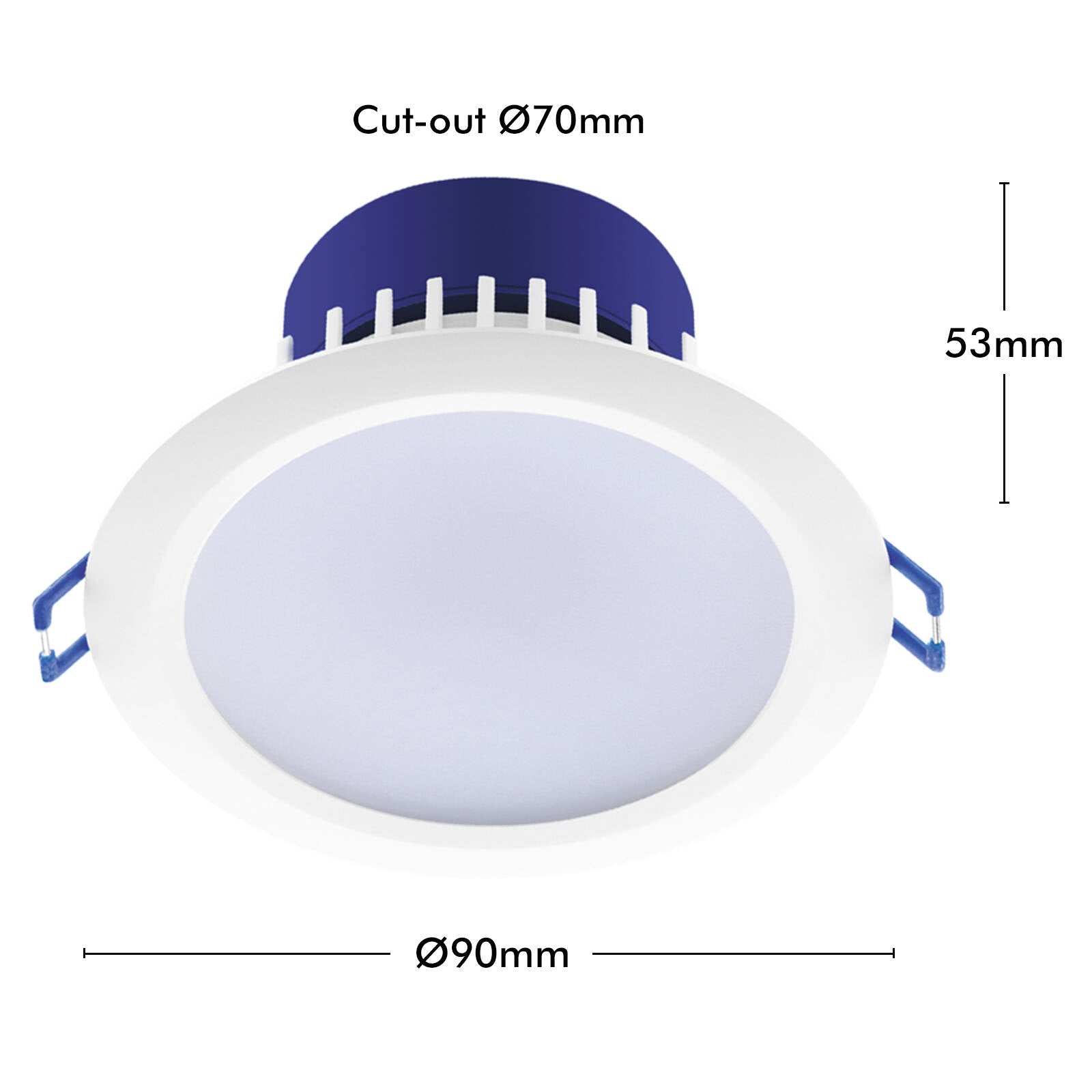 DETA 7W IP44 Tri-Colour Dimmable LED Downlight 240V Hardwired White Blue 10 Pack DET610P10