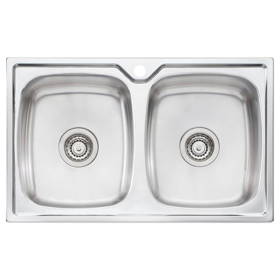Oliveri Endeavour Double Bowl Topmount Sink - Polished Stainless Steel, No Drainer - EE64-1TH