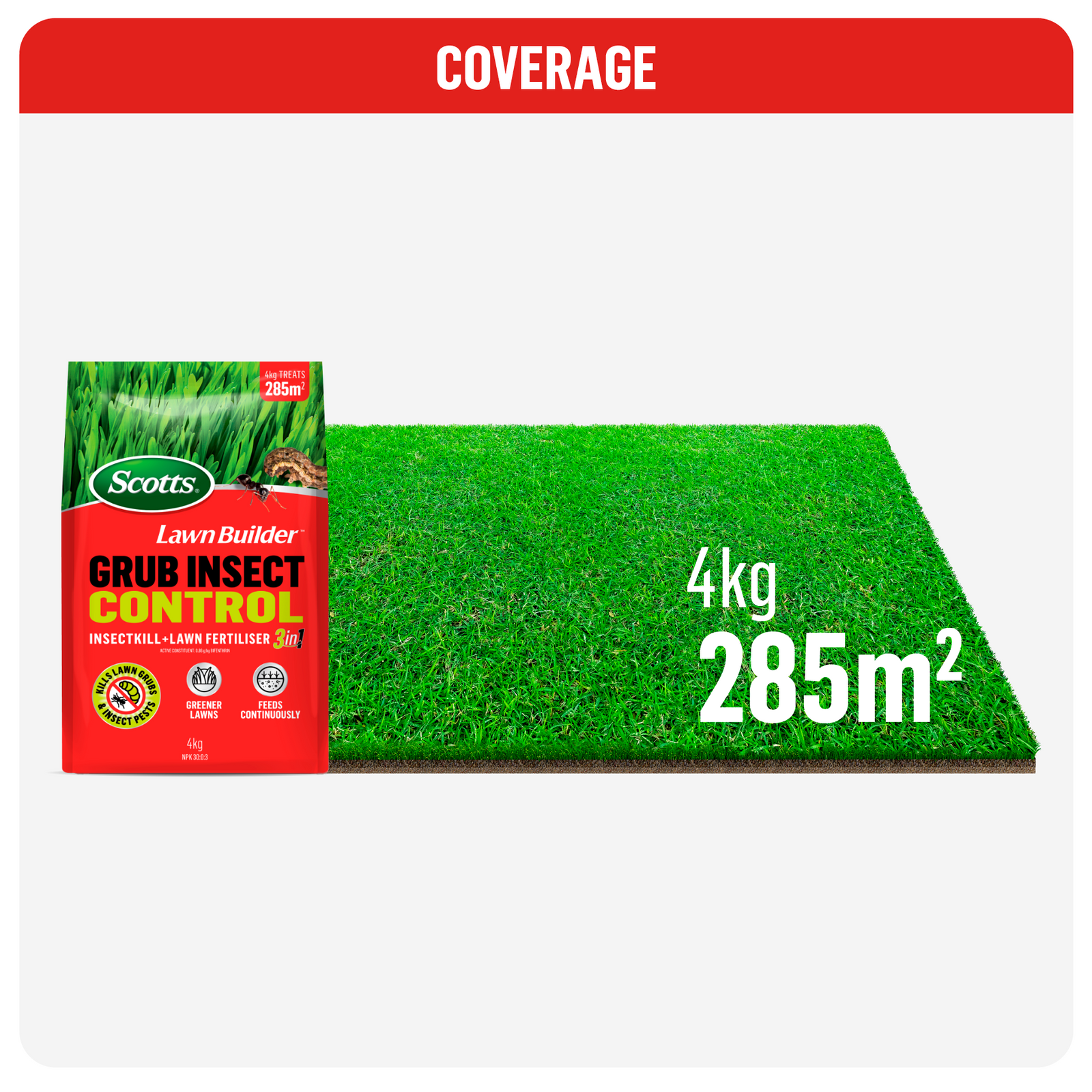 Scotts Lawn Builder 4kg Grub + Insect Control 3-in-1 Granular Lawn Fertiliser