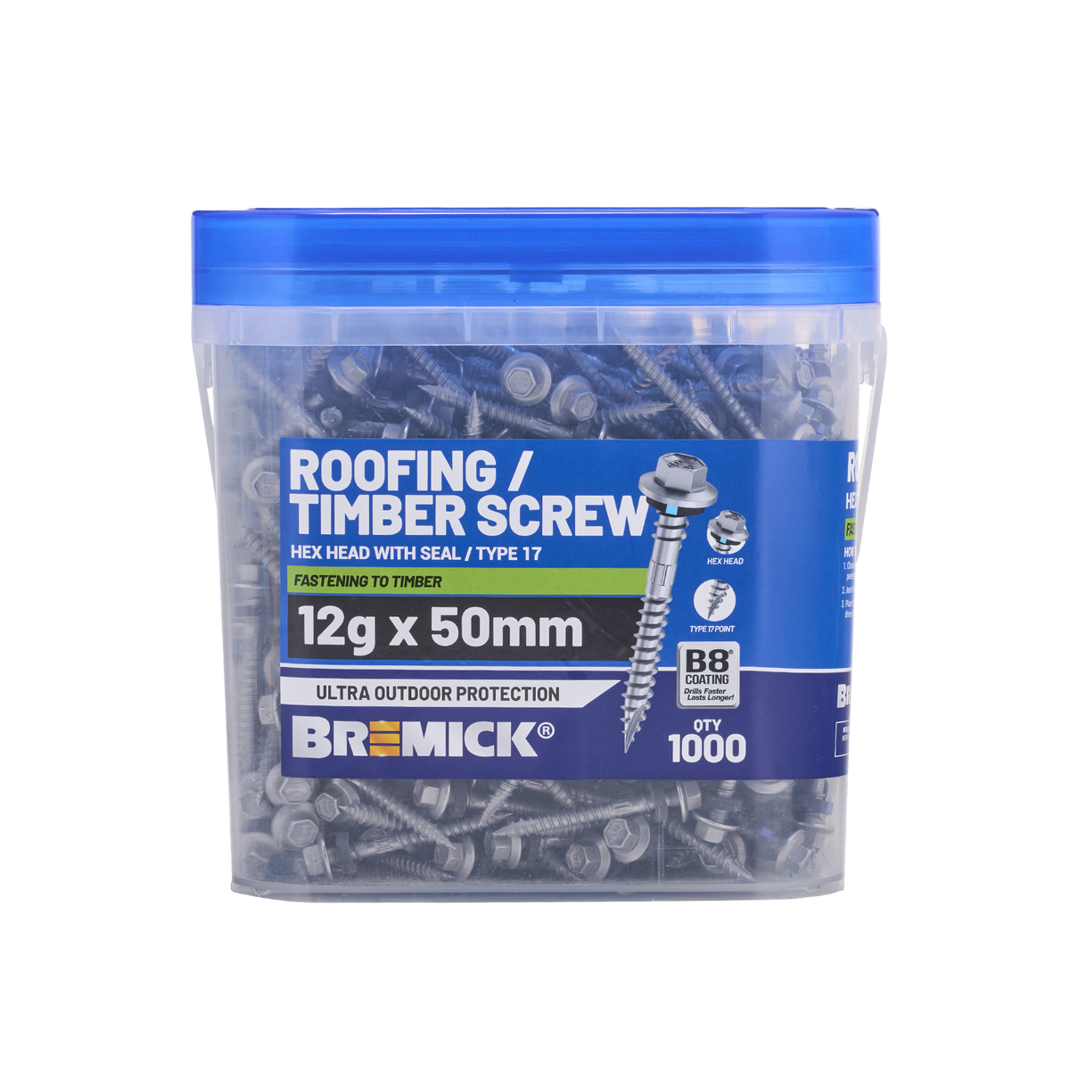Bremick Hex Roofing Screw - 12g x 50mm - 1000 Box - Watertight Seal - Corrosion Resistant - SuperSaverAU - view 2