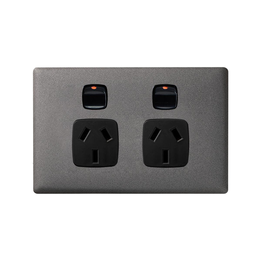 HPM Gun Metal Black Linea Double Powerpoint 82mm ABS Slim Design - SuperSaverAU - view 1