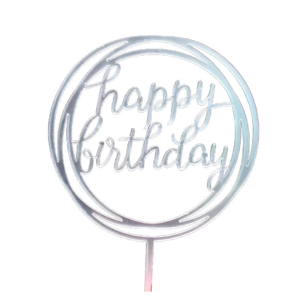 Acrylic Happy Birthday Cake Topper Card for Party Decor – Silver S24 - view 57