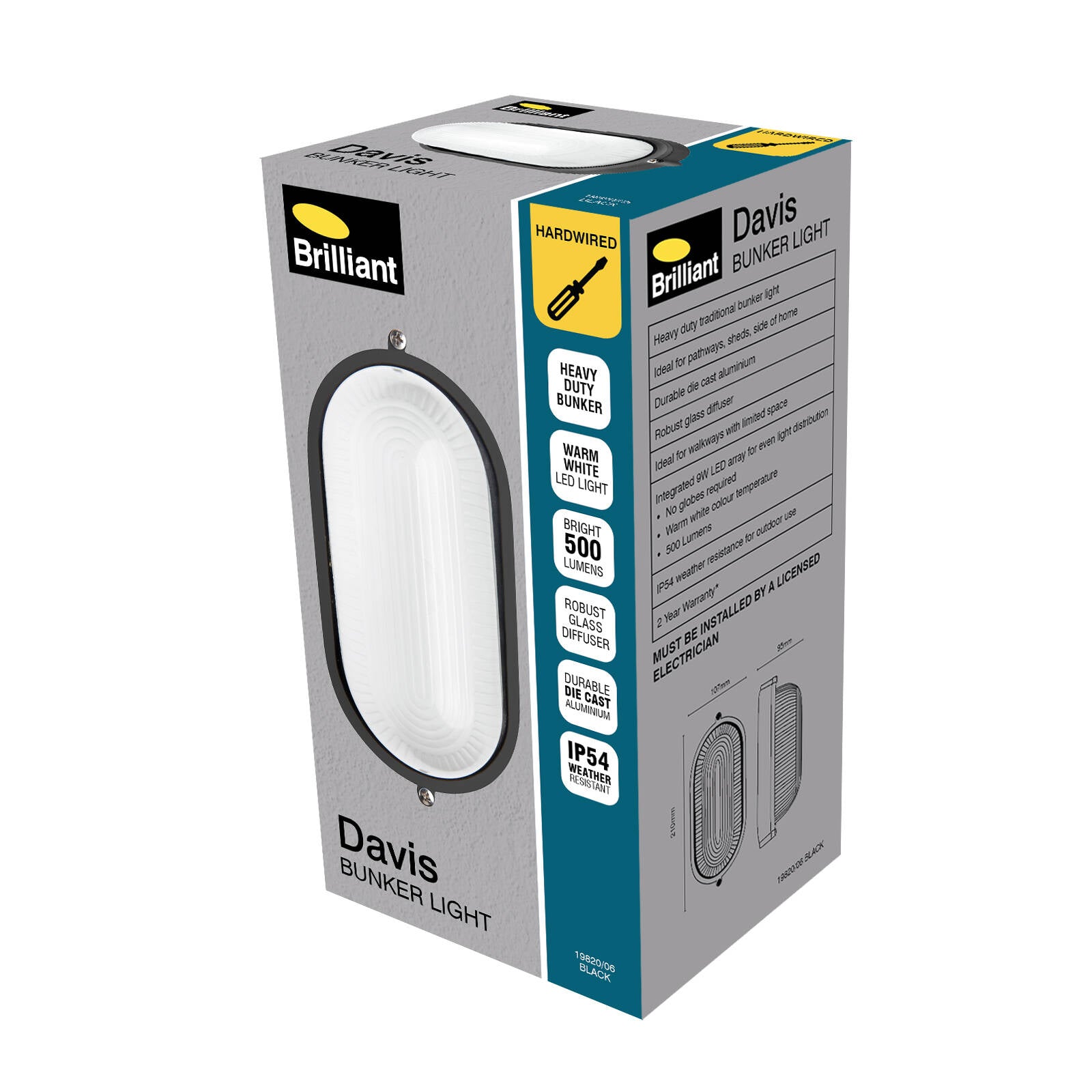 Brilliant Lighting Davis 9W LED Black Bunker Light Outdoor Hardwired 19820/06