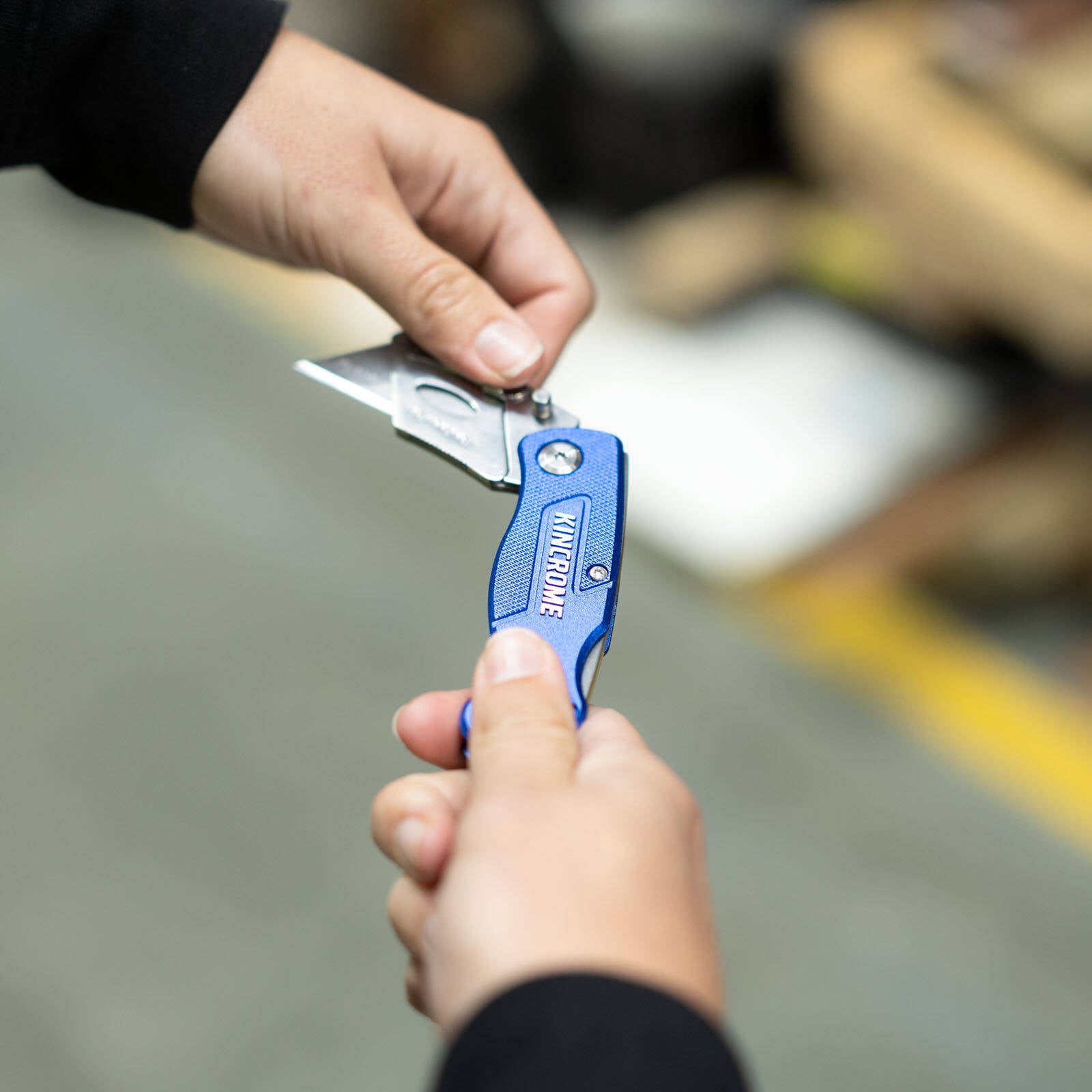 Kincrome 150mm Folding Lock Back Utility Knife, Stainless Steel, Lockable, Blue