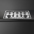 Smeg 90cm 6 Burner Gas Cooktop - Stainless Steel - Two 15MJ Wok Burners - Ultra Low Profile - PGA962
