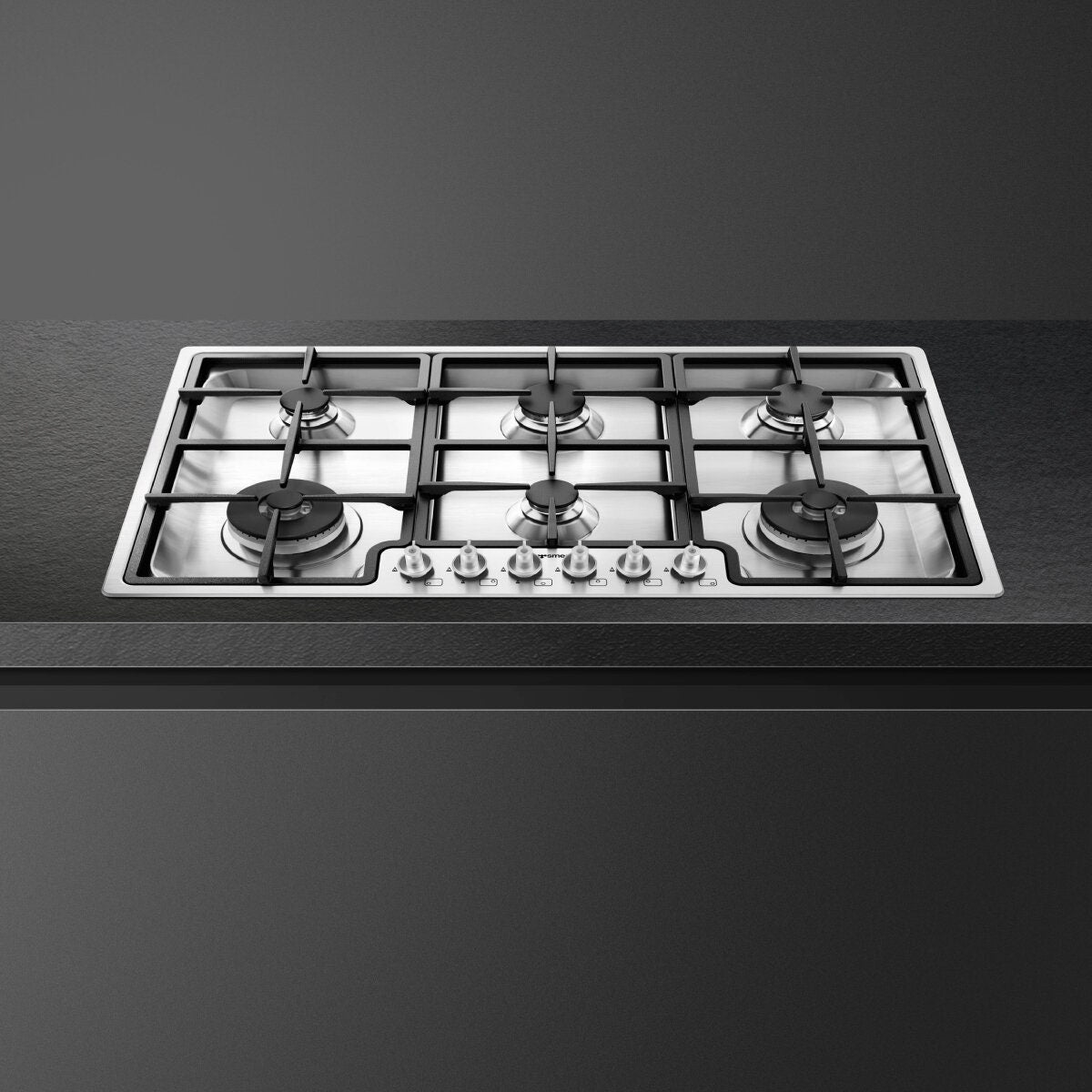 Smeg 90cm 6 Burner Gas Cooktop - Stainless Steel - Two 15MJ Wok Burners - Ultra Low Profile - PGA962