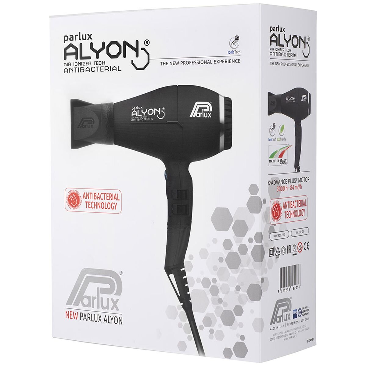 Parlux Alyon Air Ionizer Hair Dryer 2250W - Black - Antibacterial Silver Surfaces - 150127