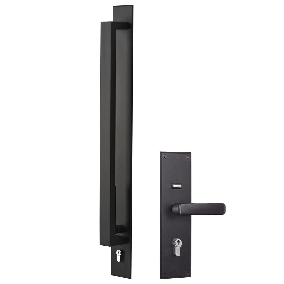 Gainsborough Matt Black Trilock Omni Allure Double Cylinder Entrance Set - 600mm Pull Handle - 316 Grade Stainless Steel