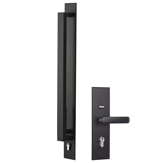Gainsborough Matt Black Trilock Omni Allure Double Cylinder Entrance Set - 600mm Pull Handle - 316 Grade Stainless Steel