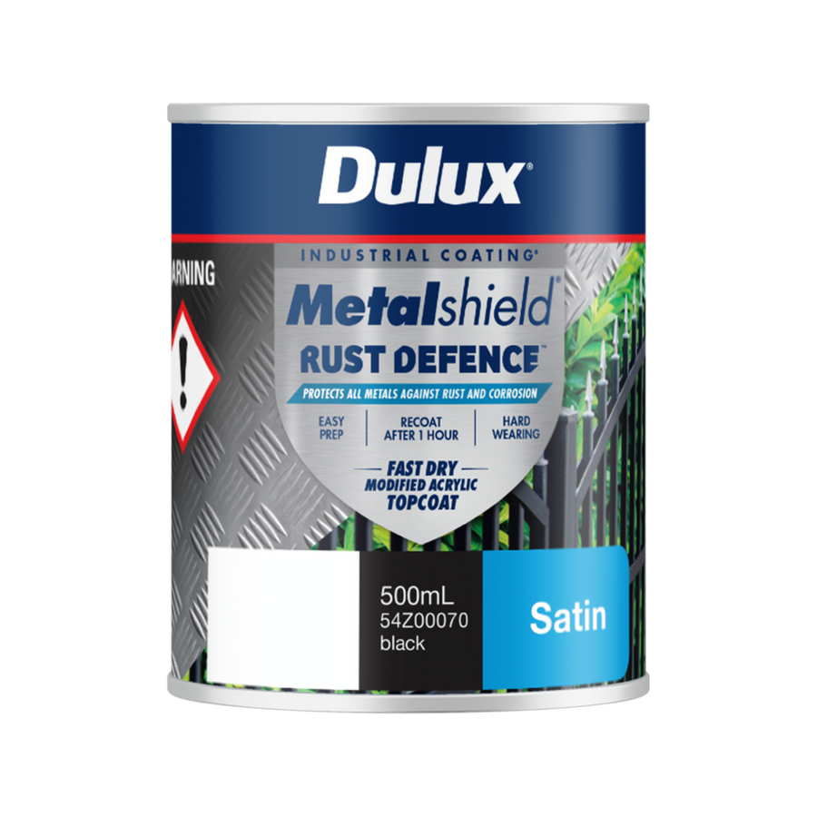 Dulux Metalshield Rust Defence 500ml - Black Satin - Fast-Drying Topcoat - SuperSaverAU - view 1