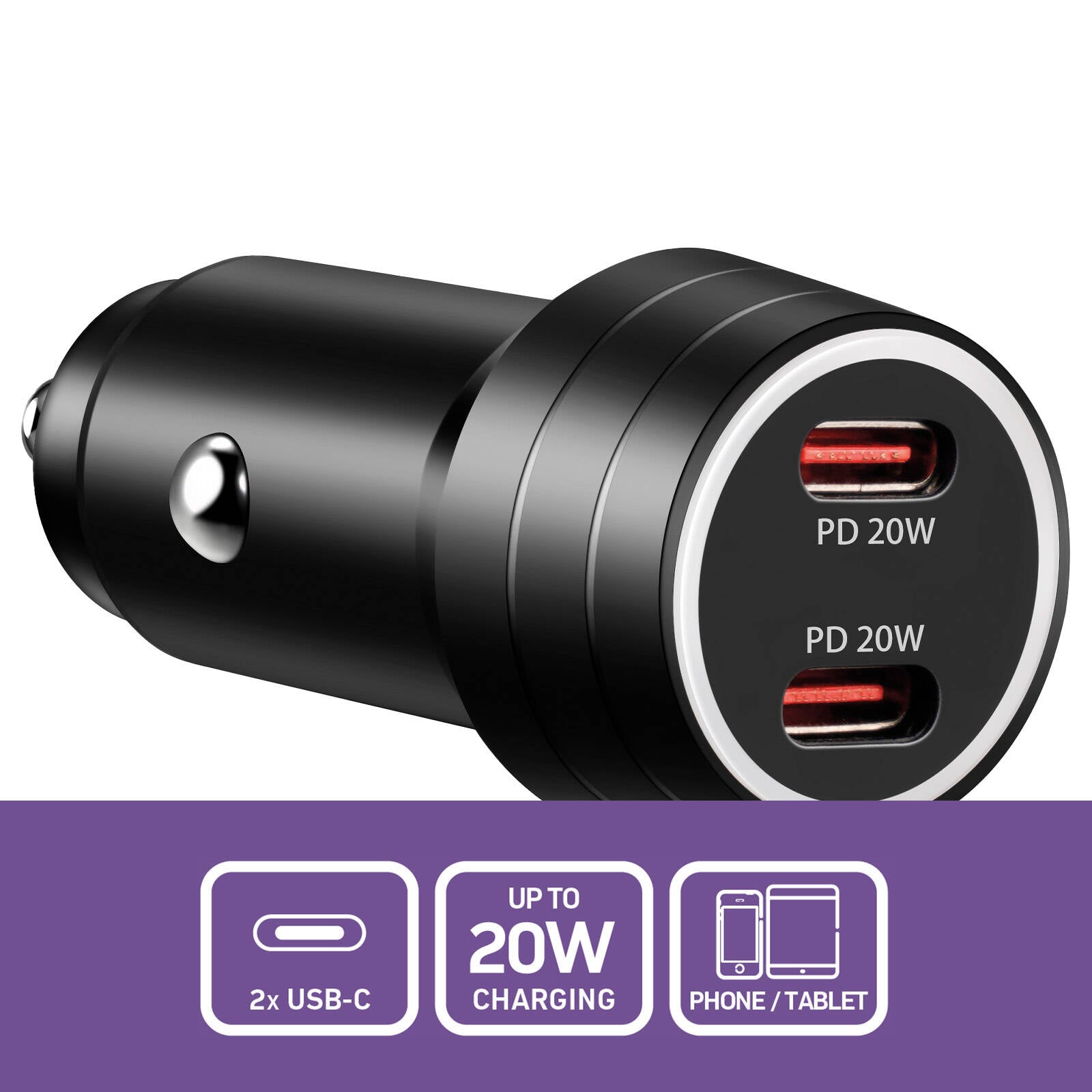 Antsig 40W 2-Port USB-C Car Charger with Power Delivery - Metal APCC36WCC
